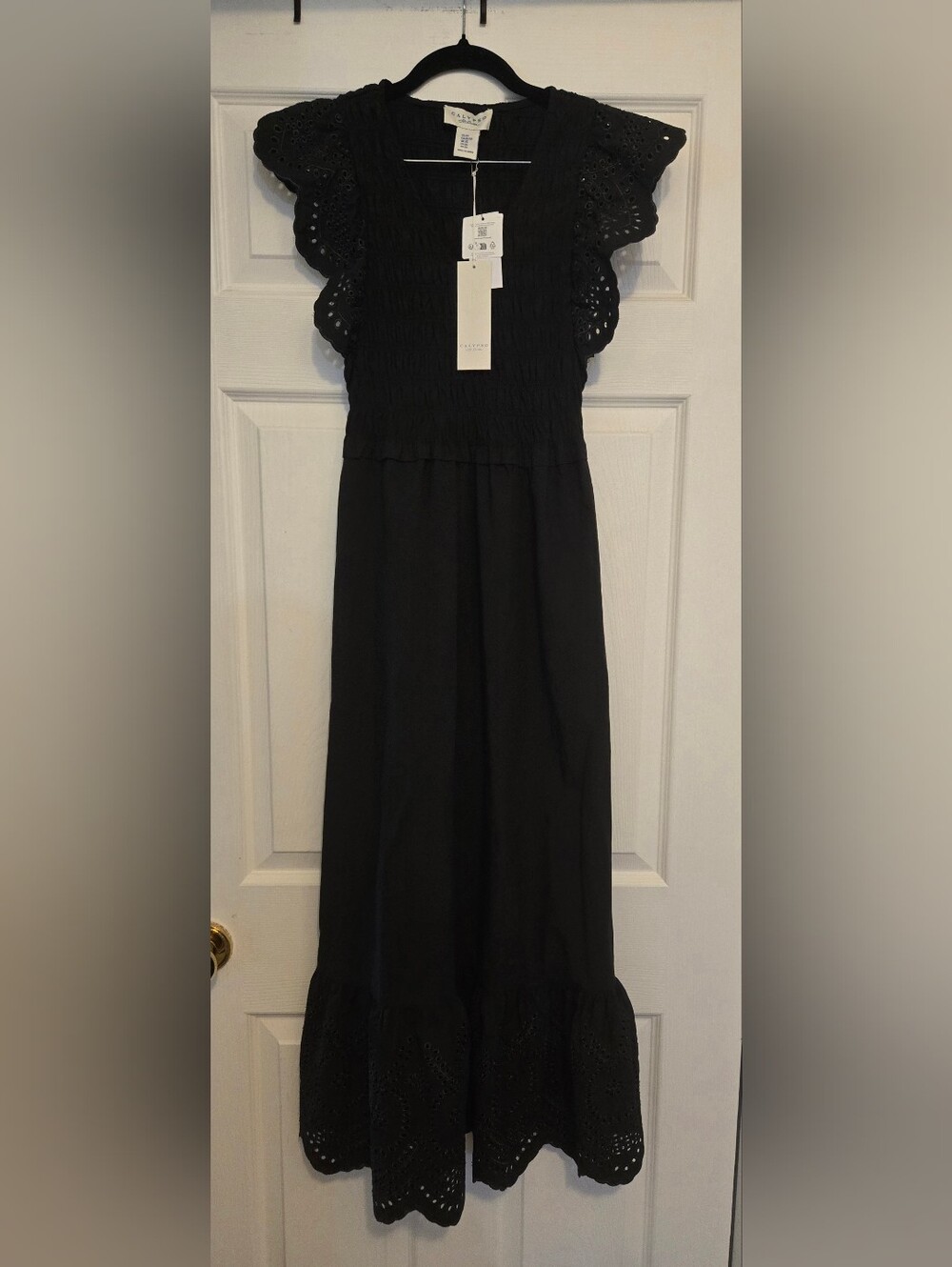 Black Eyelet Maxi Dress with Smocked Bodice